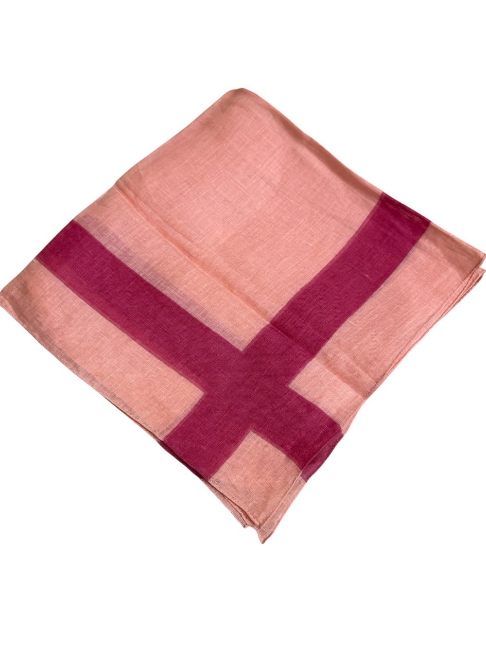 Salmon Pink and Raspberry Irish Linen Square ~ Vintage Excellent Condition